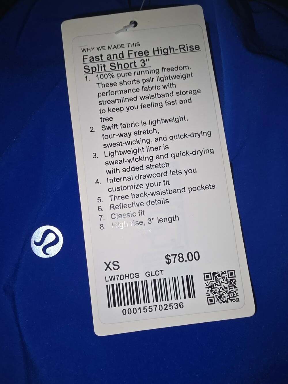 Lululemon Fast and Free High-Rise Split Short 3" Galactic Cobalt Blue - Picture 7 of 7